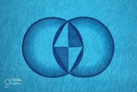 blue circle cross circle illustration on turquoise cotton